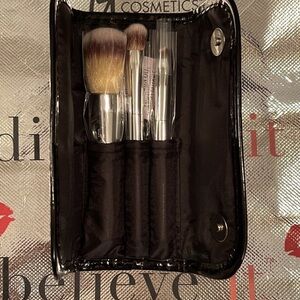 IT Cosmetics Black Makeup Brush Set with Silver Handles